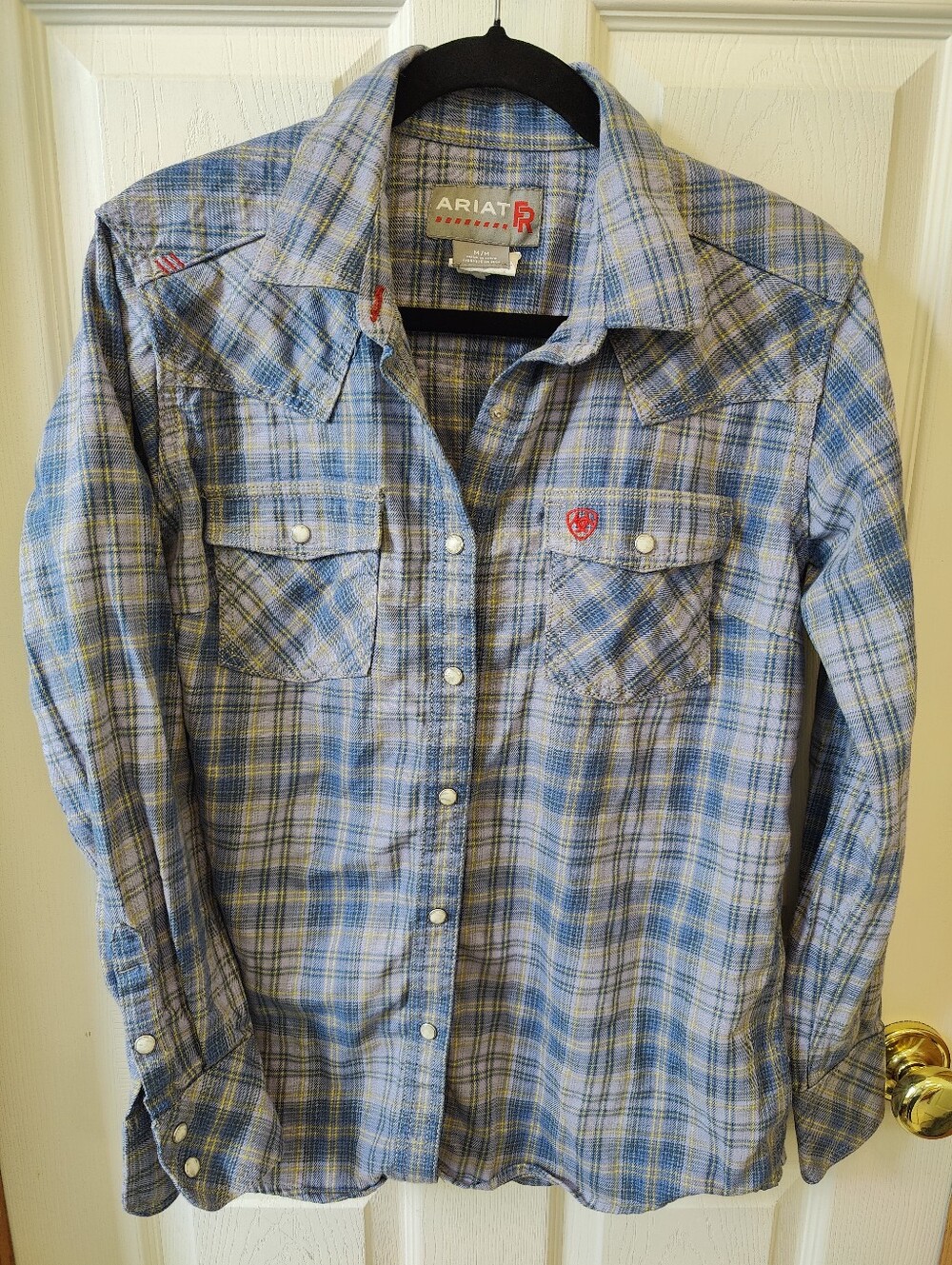 Ariat Blue and Gray Plaid Western-Style Button Shirt